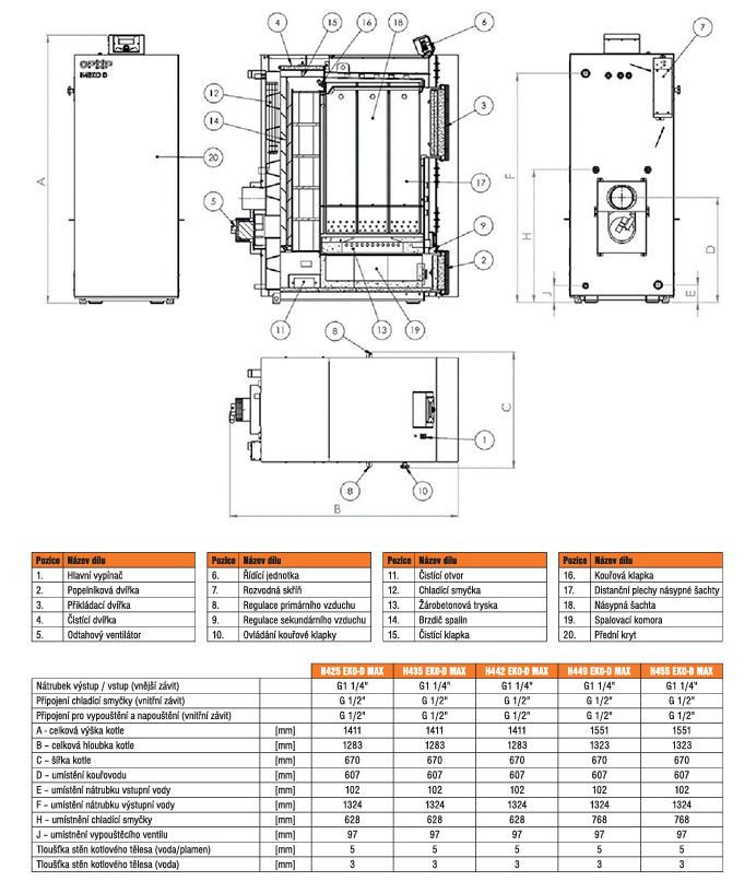 OPOP H435 EKO-D MAX kotel na dřevo 35 kW, zplyňovací 573423 Technický nákres