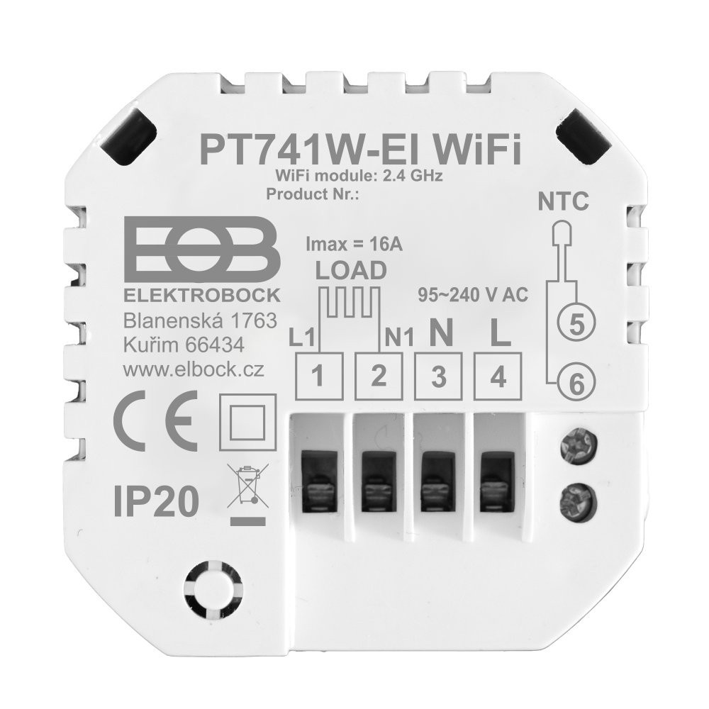 ELEKTROBOCK prostorový termostat, programovatelný, wifi, s teplotním čidlem 3 m, bílá PT741W-EI WIFI Obrázek - fotka